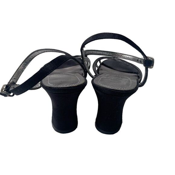 Vintage y2k 00’s Mudd black satin ankle strap buckled heeled sandals size 8 - Picture 4 of 9